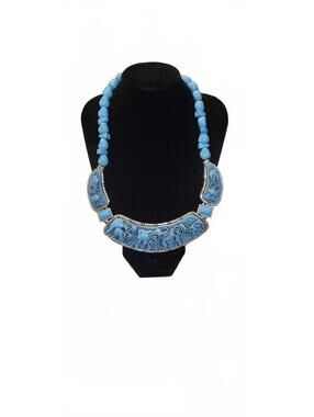 Blue Stone Beaded Statement Necklace